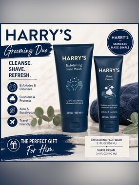 Harry’s Men’s Grooming Set Exfoliating Face Wash 5.1 oz + Shave Cream 3.4 oz NEW